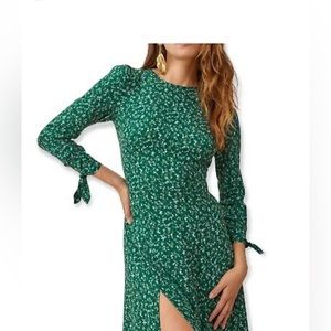 Reformation Zelda dress, green with slit up side, slightly open back